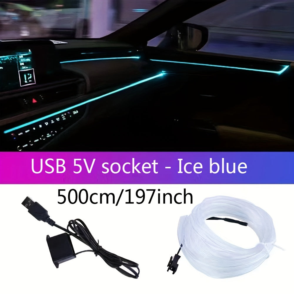 Tira de luz de neón USB flexible para coches azul 3m 118in a 5m 197in