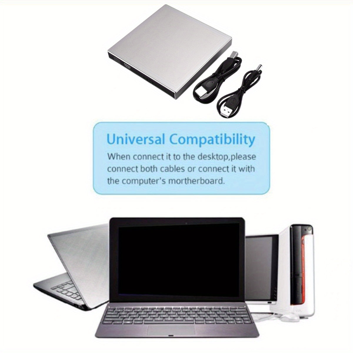 Slim Portable USB External DVD Drive for Laptops with Shockproof Noise-Canceling Read Write