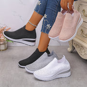 Women's Slip-On Sneakers Black with Platform Sole Cushioned Insole