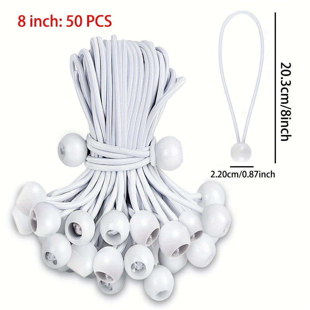 20/50 Pack Heavy-Duty White Bungee Cords for Camping, RV, Indoor Outdoor Use