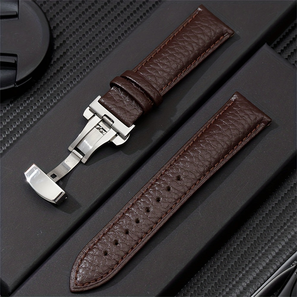 Synthetic Leather Watch Strap with Butterfly Clasp White Adjustable for Men Women