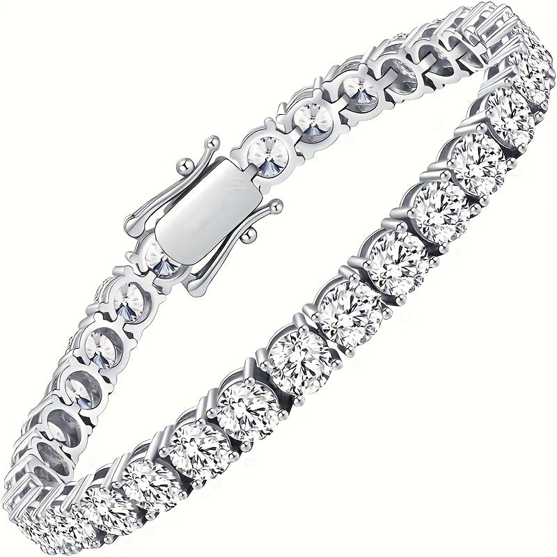 Women's Mozambique Stone Tennis Bracelet 10.5-14 Carat Lab-Created Simulated Diamond 18K White Gold Plated Sterling Silver