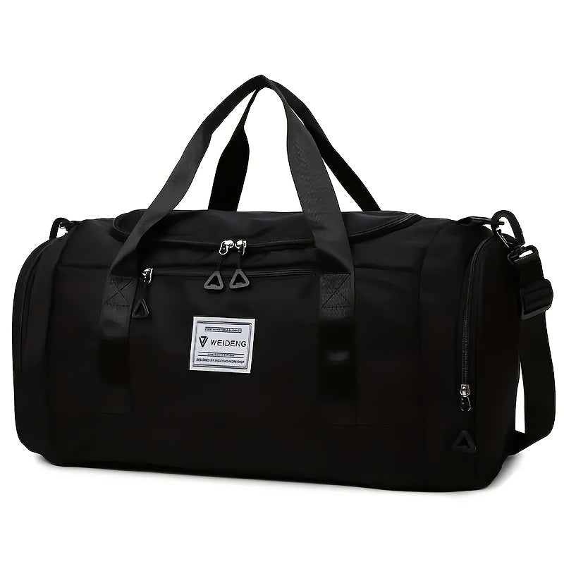 Black Oxford Cloth Gym Duffel Bag with Shoe Compartment for Sports and Travel