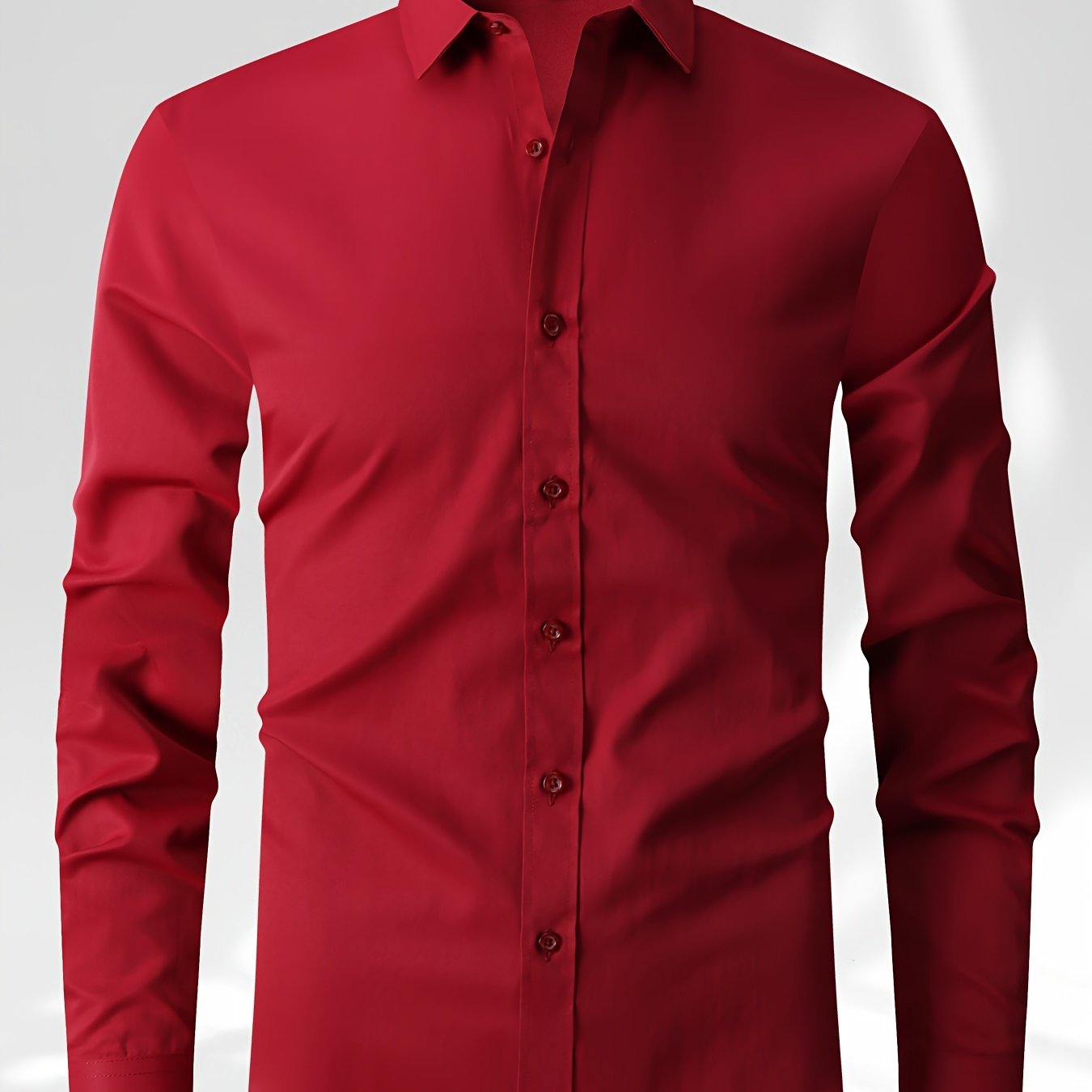Men's Solid Color Long Sleeve Dress Shirt for Business Casual Spring