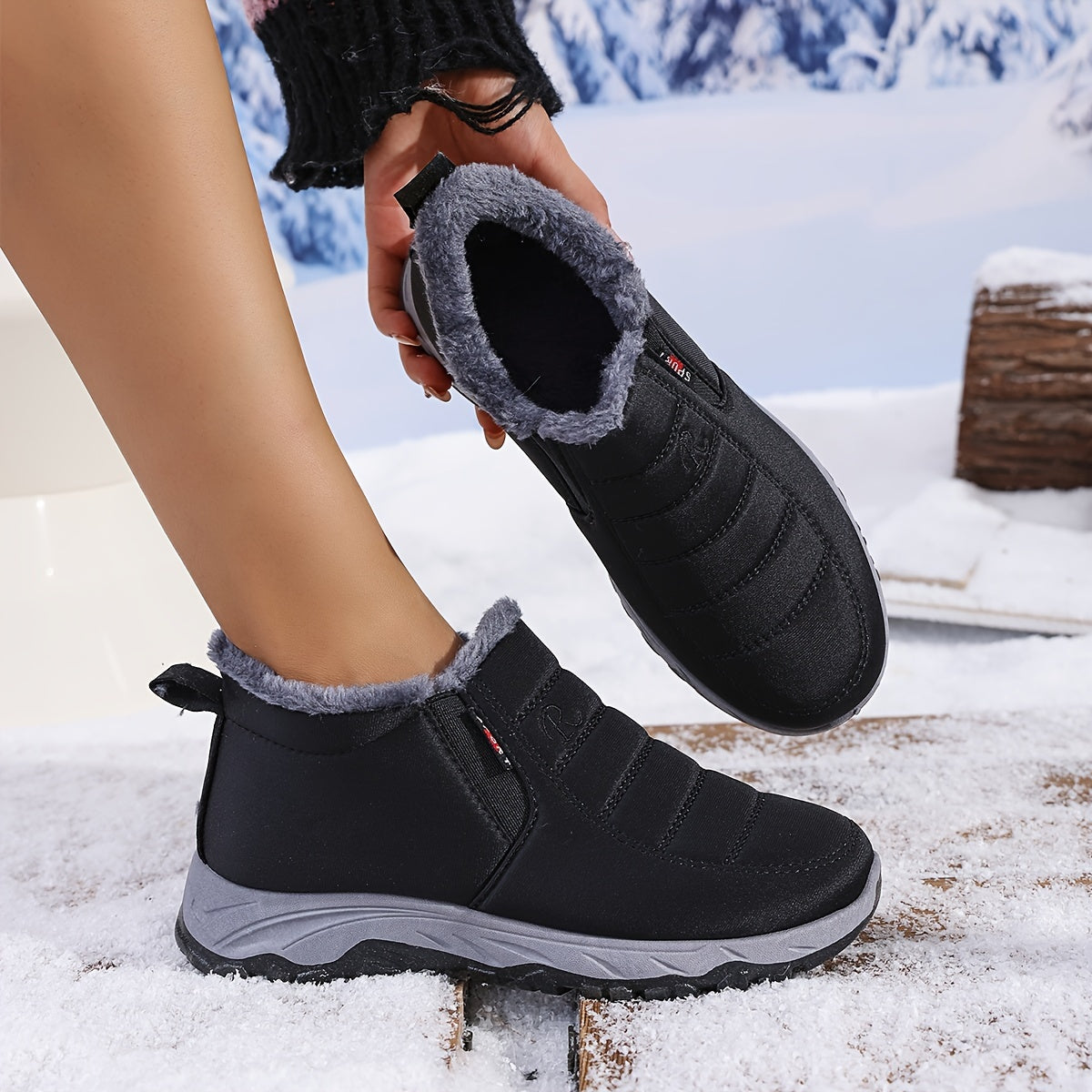 Women's Snow Boots Fleece Lined Slip-On Ankle Winter Waterproof Shoes