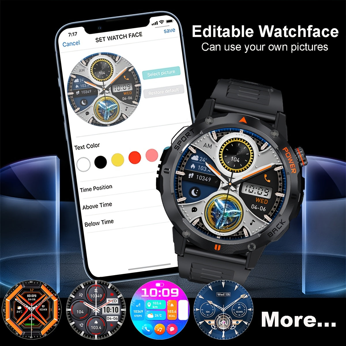 Men's Smart Watch 1.53 Inch TFT Display Voice Call IP67 Waterproof Wireless 5.3 Magnetic Charging