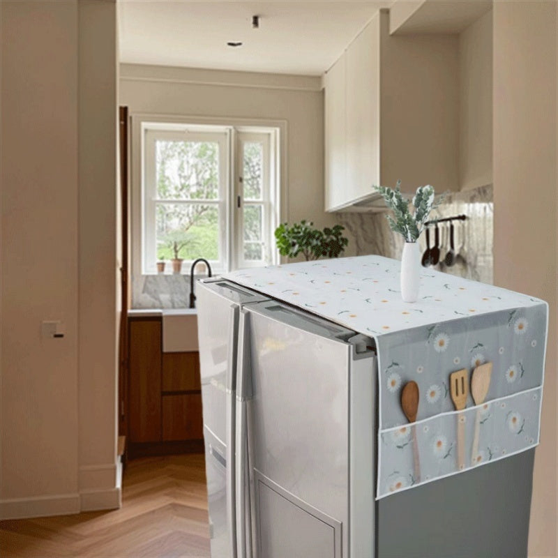 Funda duradera para refrigerador de PE con diseño floral y de cuchara de madera, a prueba de polvo, resistente a los arañazos y fácil de limpiar