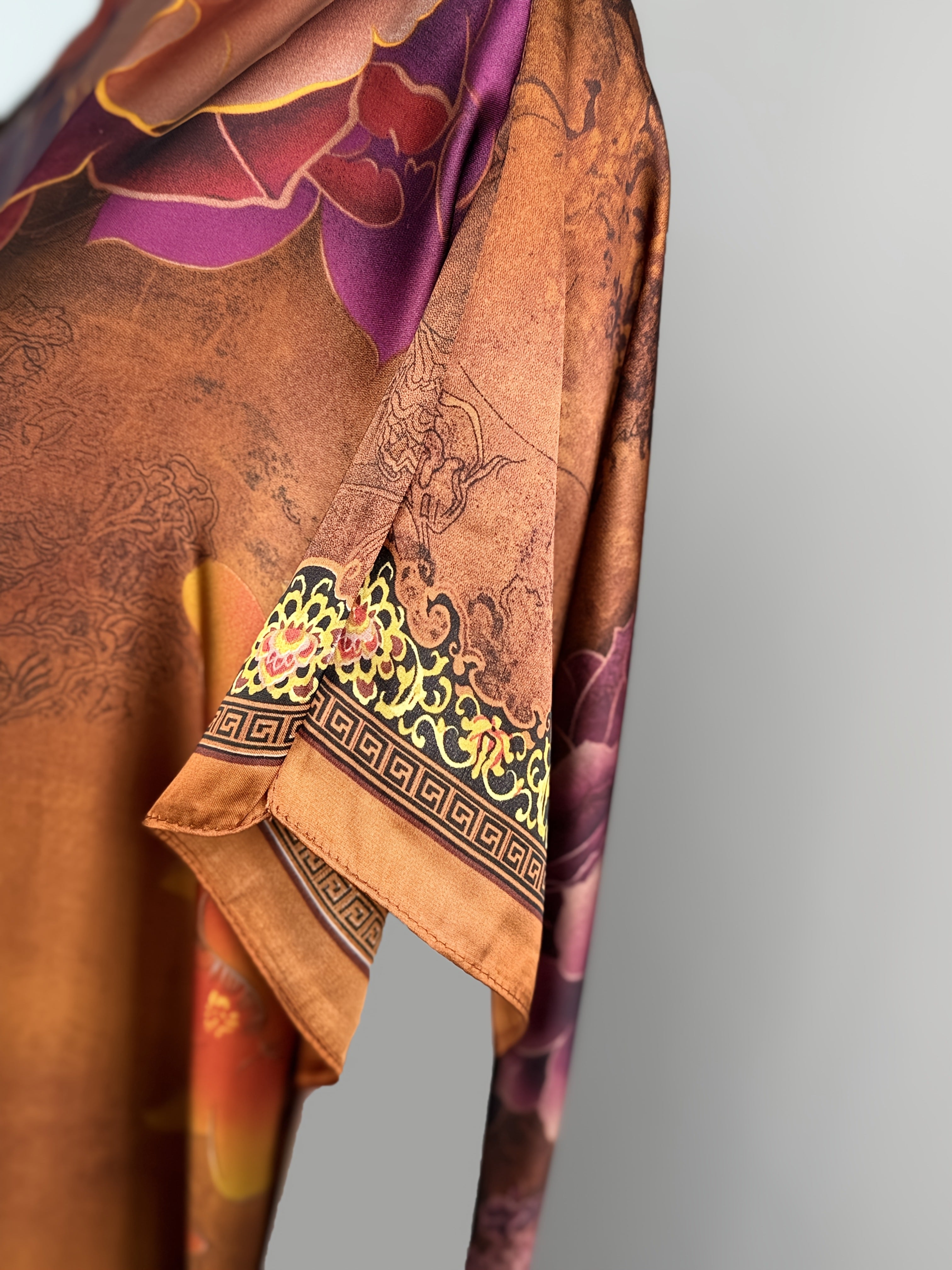 Plus Size Women's Turkish Kaftan Dress with Scarf Vibrant Orange-Red Maxi