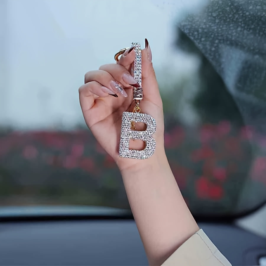 Resin Letter M Keychain Rhinestone Decor Gift Accessory for Birthdays and Christmas