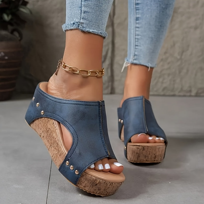 Women's Open Toe Wedge Sandals Brown Faux Cover Ankle Strap Summer Beach Shoes