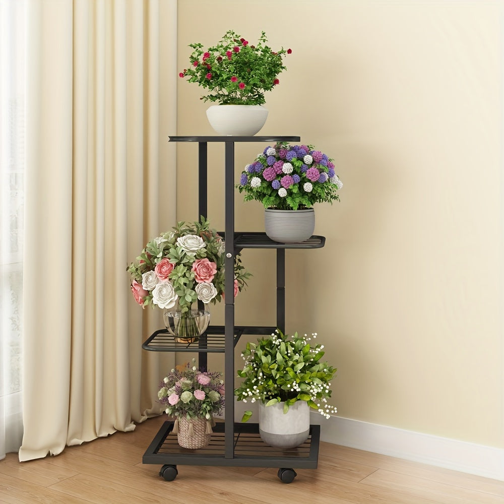 Metal Plant Stand with Wheels for Indoor Outdoor Balcony Living Room Holds 5 Pots