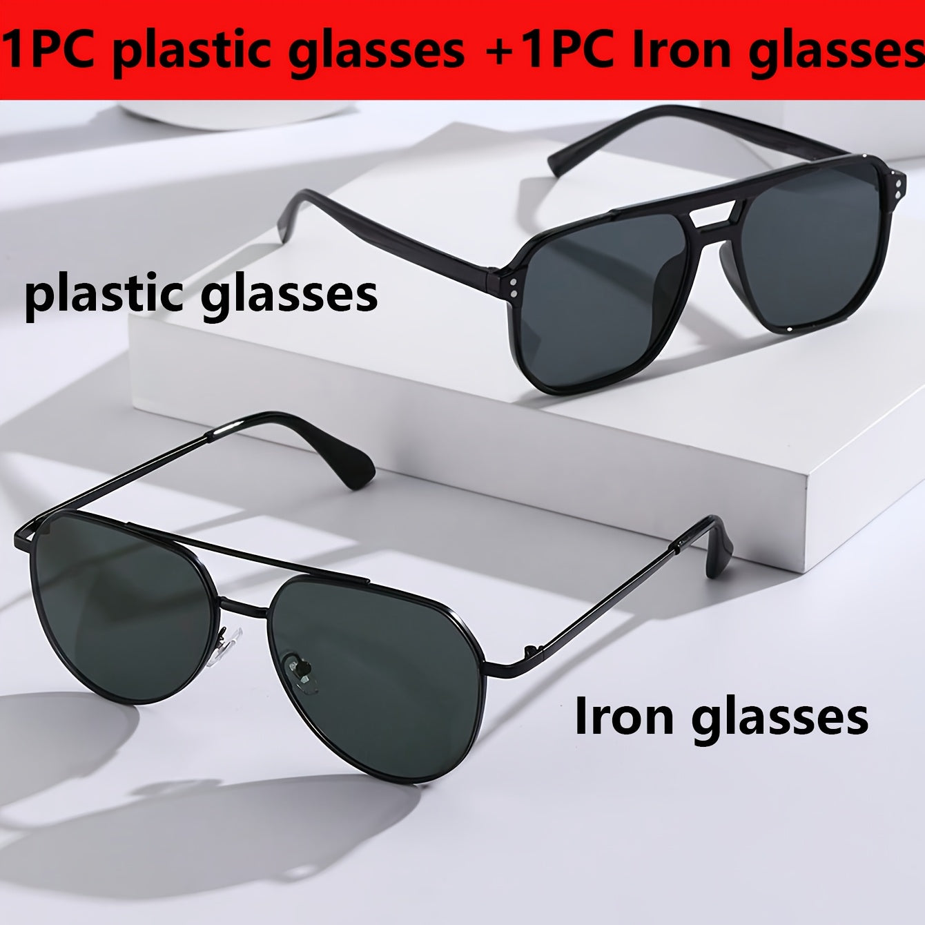 2pc Men's Geometric Double Bridge Plastic and Iron Fashion Glasses Wide
