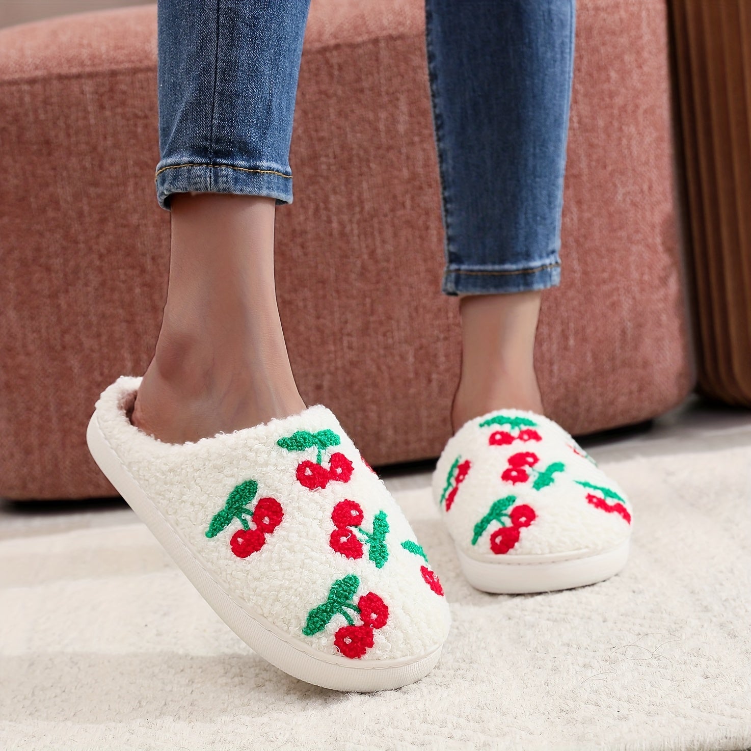 Women's Fruit Plush Slippers Warm Thick Sole Cozy Indoor Shoes