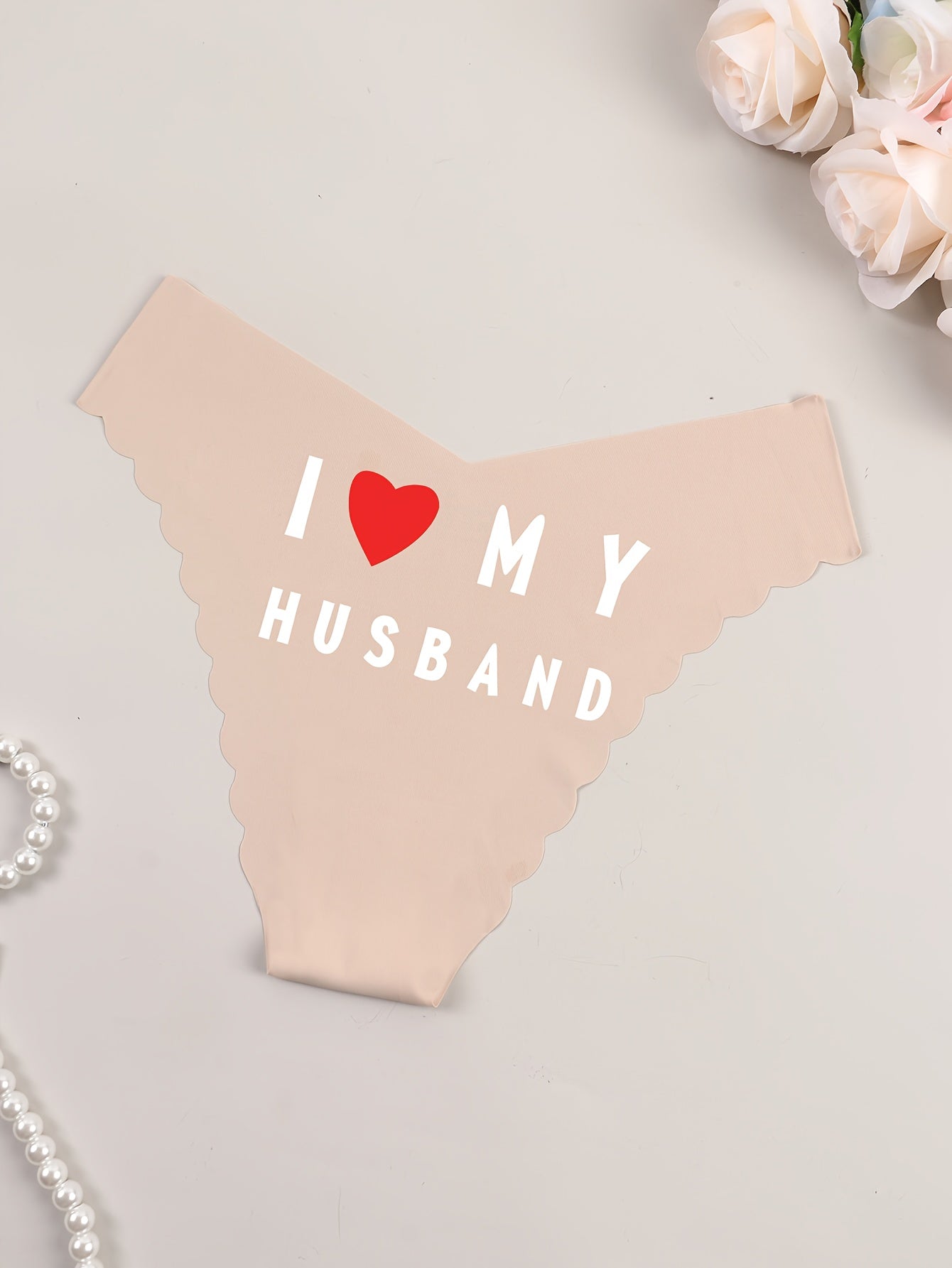 Women's Valentine’s Day Lingerie Triangle Panties with Letter Print and Wave Pattern