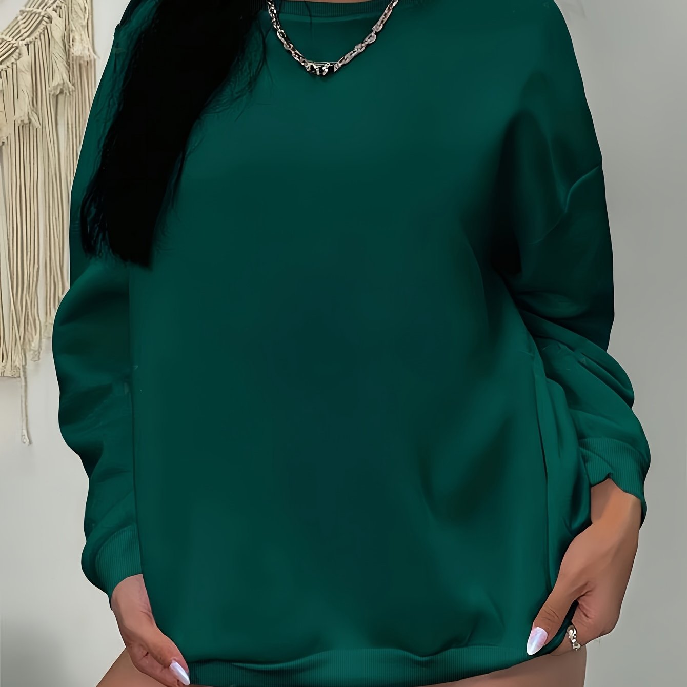 Plus Size Solid Sweatshirt Women’s Casual Long Sleeve Crew Neck Pullover