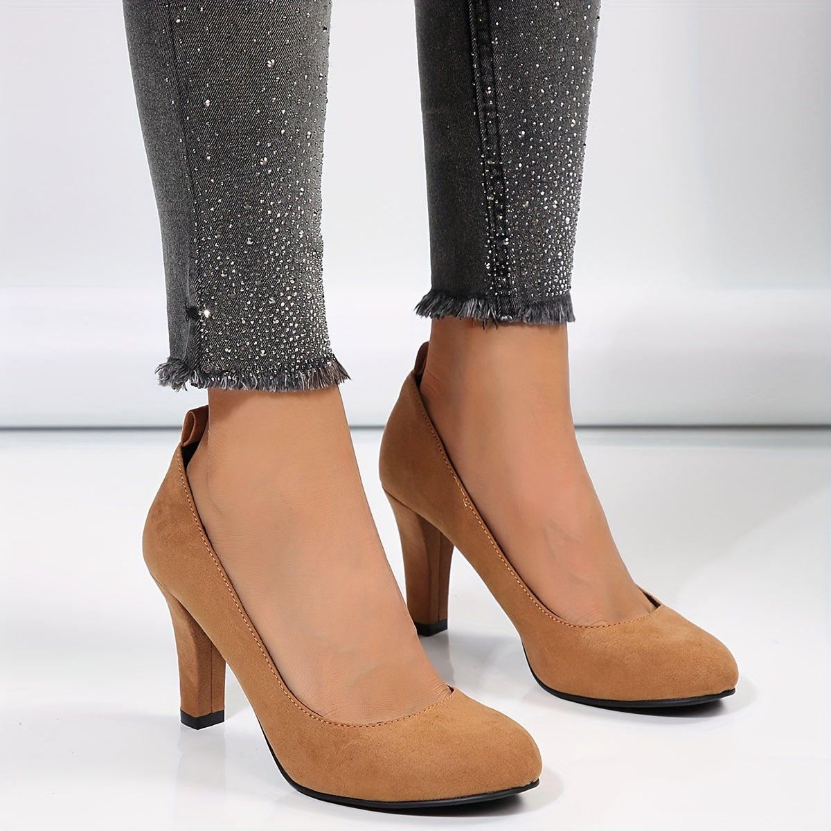 Women's Block Heels High Heel Mary-Jane Solid Color Fabric for Bridal and Special Occasions