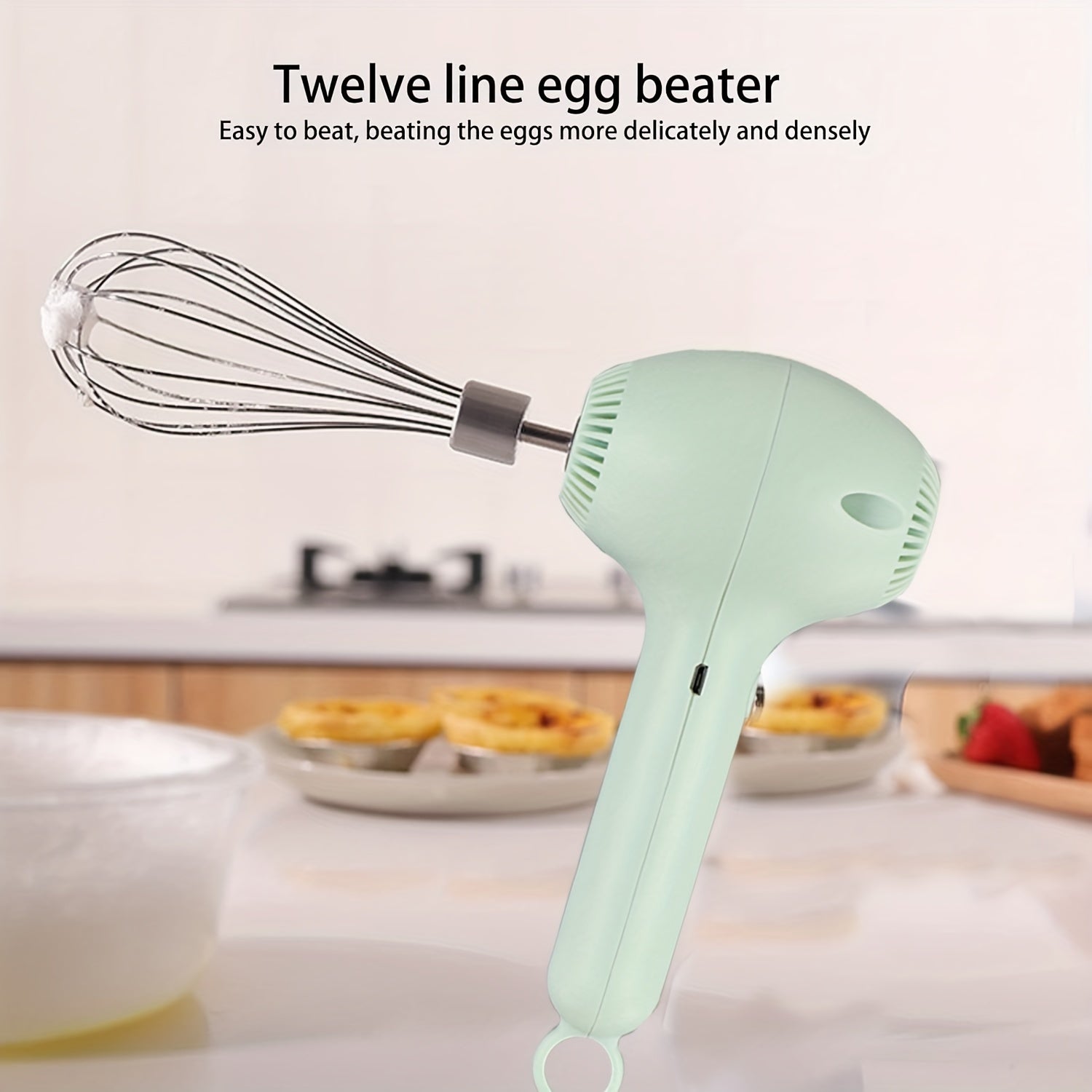 Batidora eléctrica de mano recargable, inalámbrica y portátil para hornear pasteles, galletas y muffins