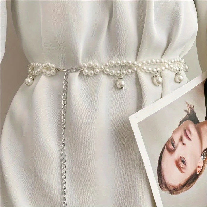 Women's Faux Pearl Waist Belt for Weddings and Special Occasions