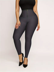 Women's Denim-Like Shaping Leggings with Tummy Control and Front Zipper