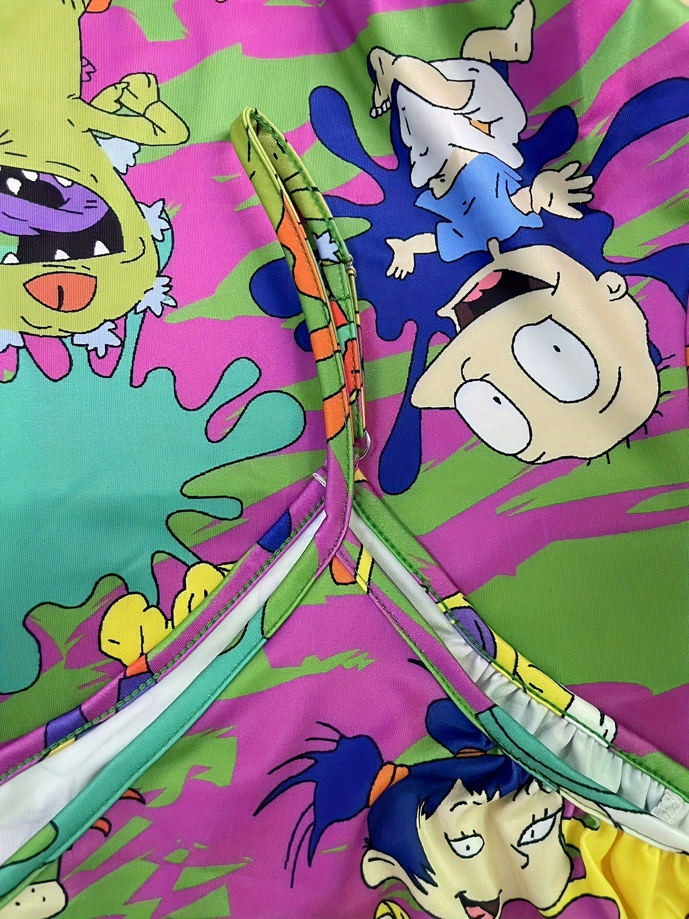 Plus Size Cartoon Print Slip Romper Casual Sleeveless Pockets Women