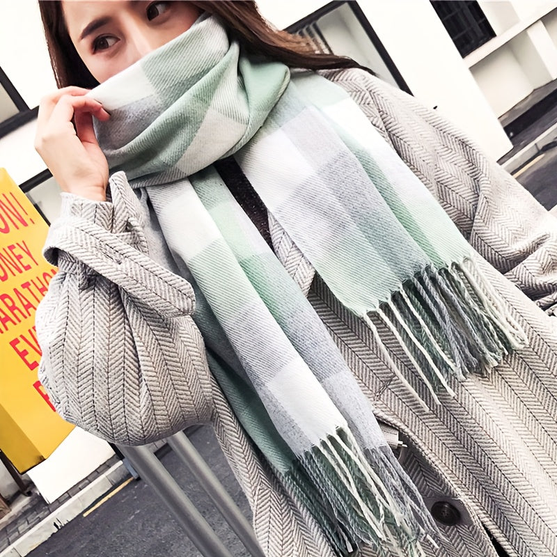 Stylish British-Inspired Plaid Scarf Set for Couples Warm Winter Shawls Blue White Pink