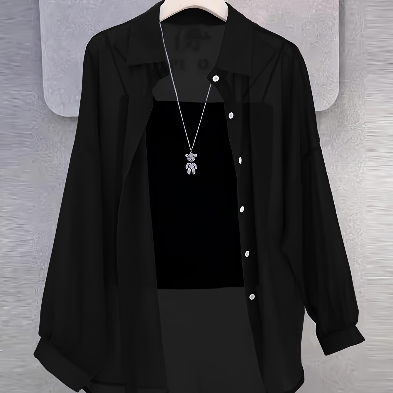 Women's Sheer Long Sleeve Button Shirt Spring Fall Solid Polyester Casual