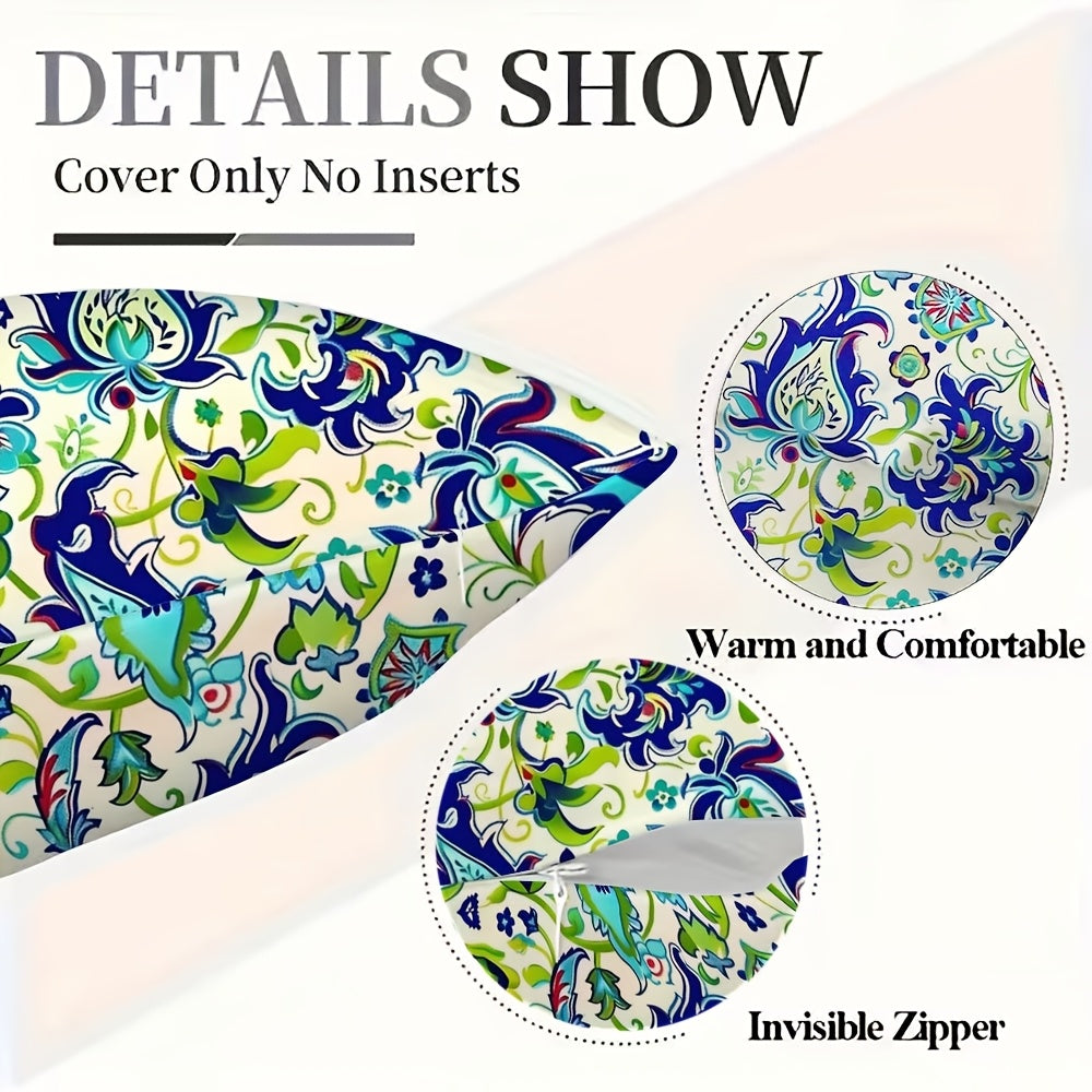 Set of Two Turkish Floral Pattern Pillow Covers 30x50 cm Double-Sided Plush Polyester