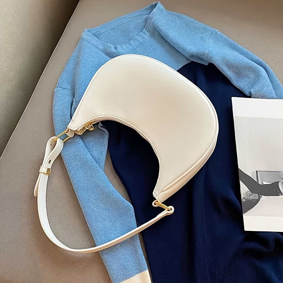 Ayollar uchun yarim oy shaklidagi sumka, sozlanadigan tasma bilan, bir rangli, fermuarlı krossbody sumka, norasmiy yoki rasmiy tadbirlar uchun mos. Zamonaviy va ko'p funksiyali.