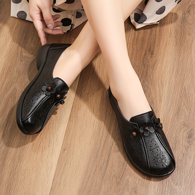 Zapatos casuales femeninos sin cordones con estampado floral, transpirables y sintéticos, en color marrón