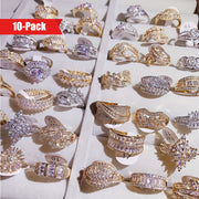 Set of 10 Heart-Shaped Zirconia Copper Rings for Women, Wedding, Party, Gift