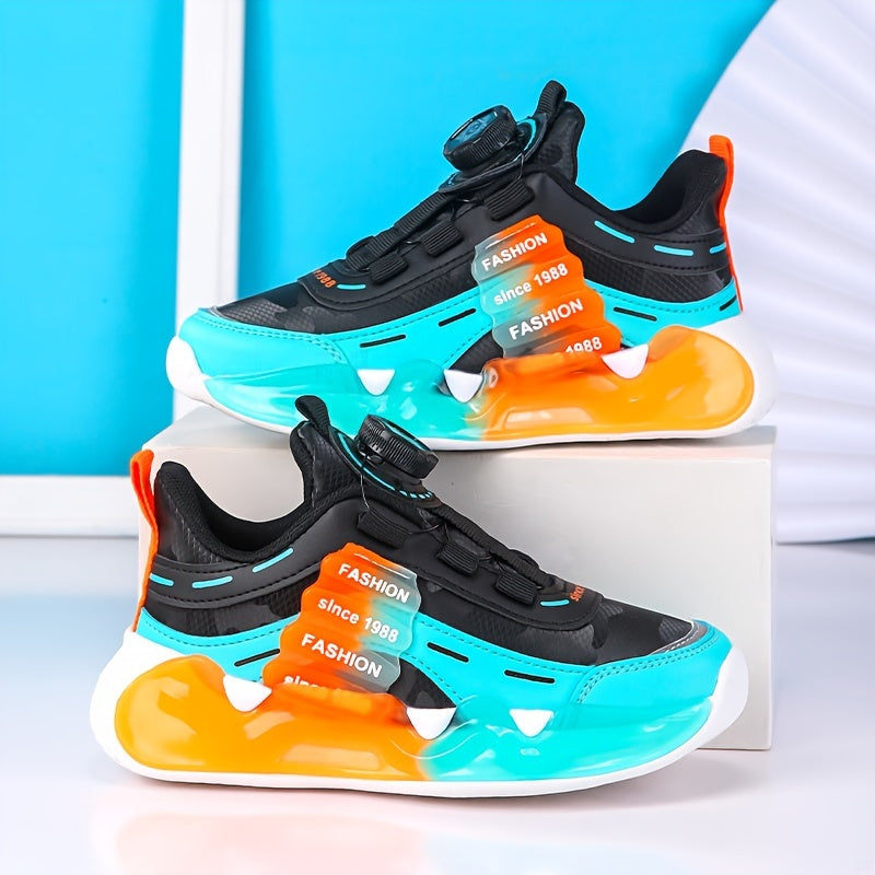 Zapatillas de baloncesto de color sólido para niños con hebilla giratoria, forro transpirable y suela de EVA