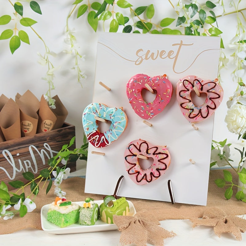 Wooden Donut Wall Stand for Weddings Birthdays and Home Decor with Dessert Shelf