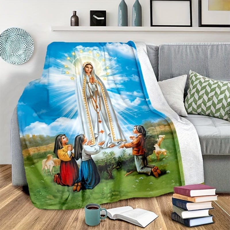 Flannel Throw Blanket with Virgin Mary Print for Couch Bed Office Outdoor All Seasons
