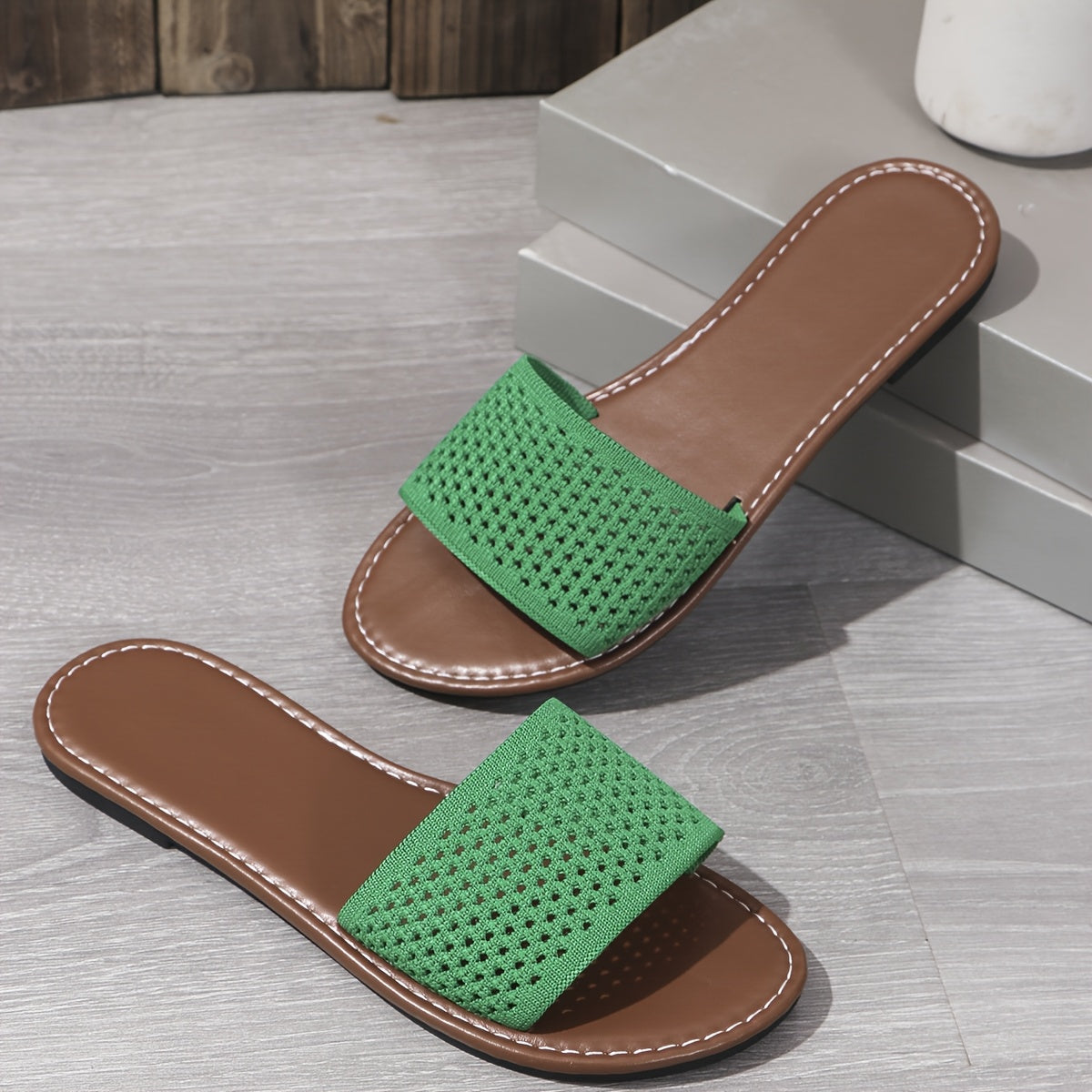 Women's Flat Slide Sandals with Mesh Upper Non-Slip Rubber Sole Summer Beach