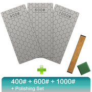 3-4 dona olmos pichoq silliqlash uchun to'plam, qum toshlari, burchak qo'llanma va silliqlash asbobi bilan