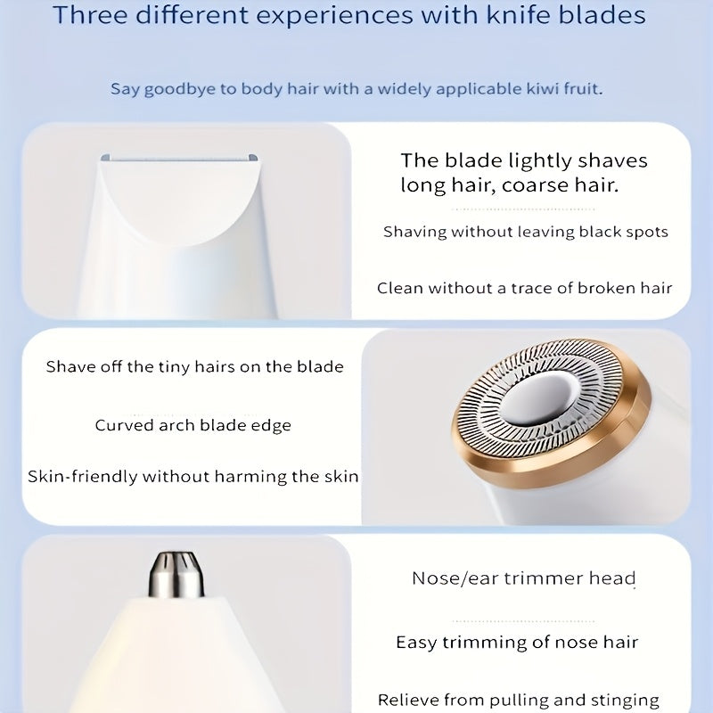 Kit de afeitadora eléctrica para mujer con múltiples accesorios, recargable con batería USB