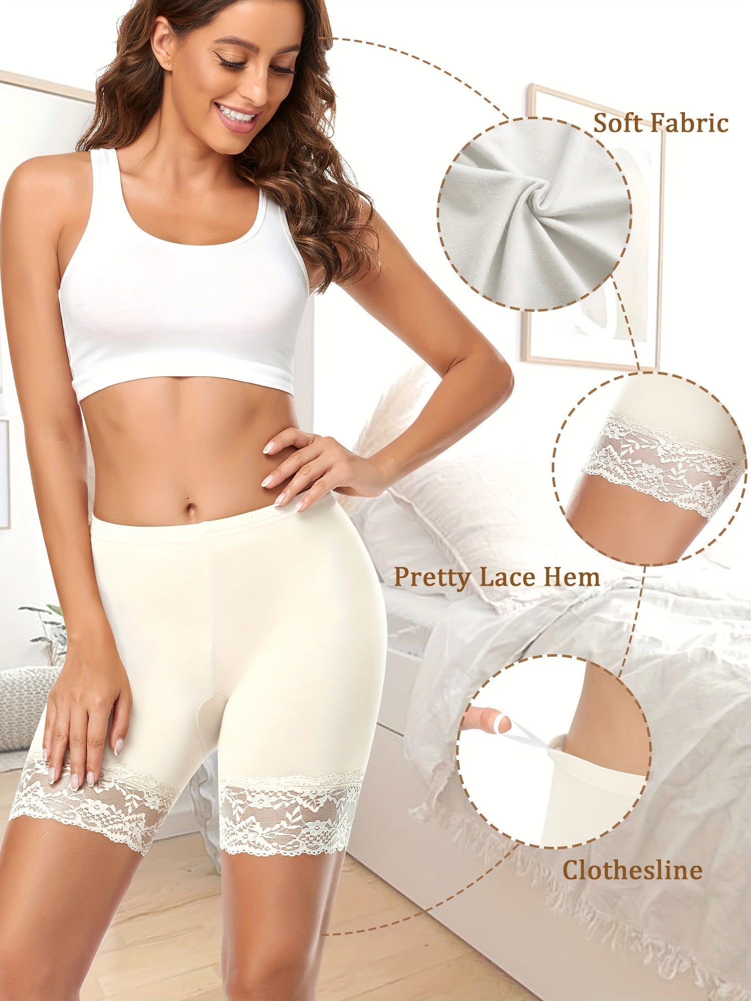 Women's High-Waisted Lace Panel Shorts Pack of 3 Rayon Viscose Knit Solid