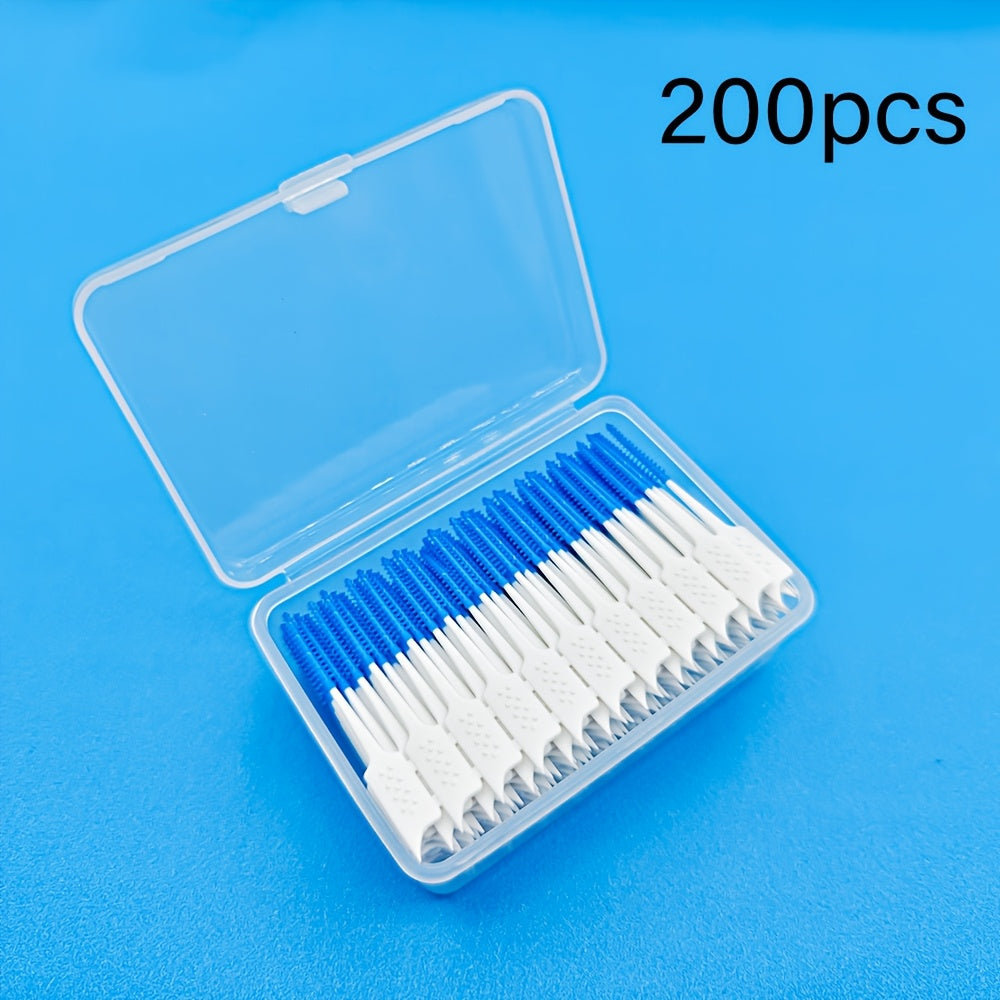 200pcs Blue Silicone Interdental Brushes Orthodontic Dental Cleaners