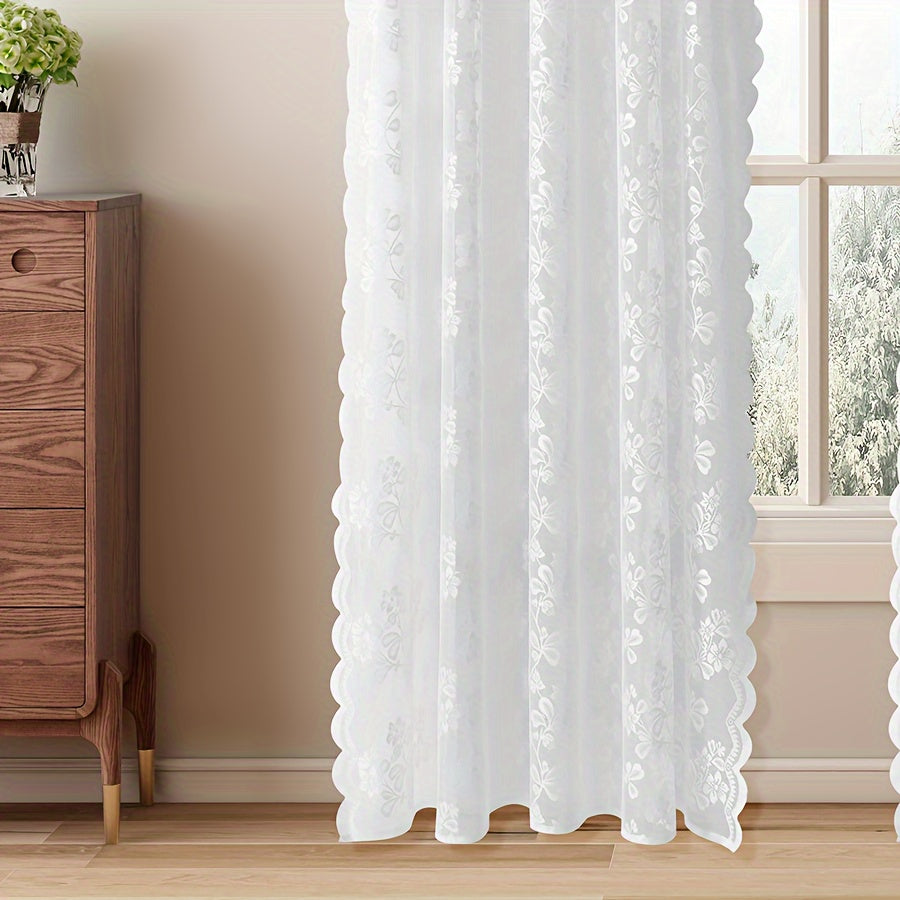 Korean-Style Floral Lace Sheer Curtain with Rod Pocket UV Protection for Living Room