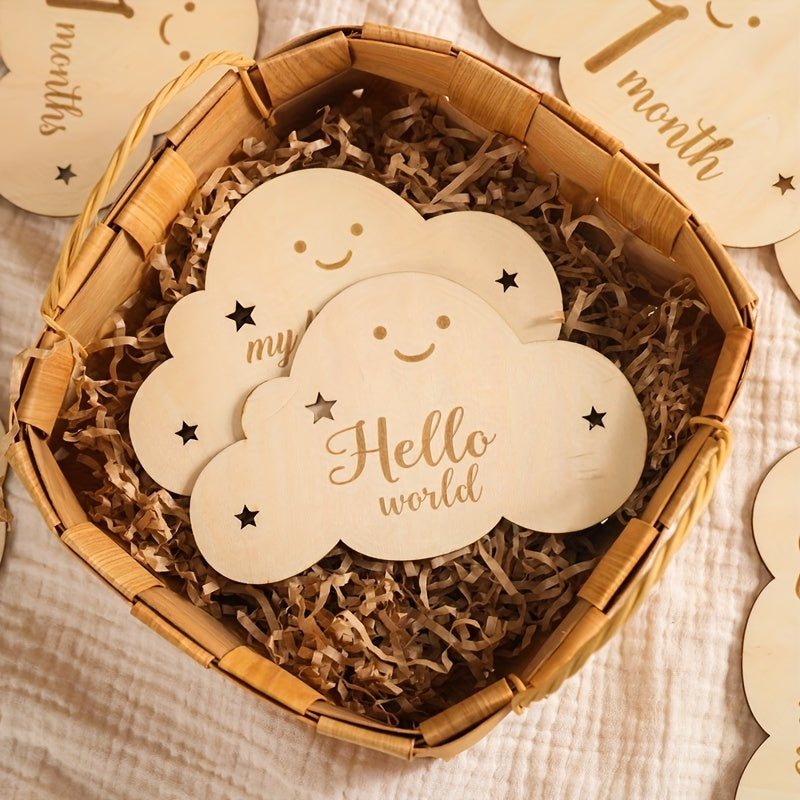 Set of 8 Milestone Cards for Baby Growth and Pregnancy Journey with Wooden Birth Sign and Photo Props
