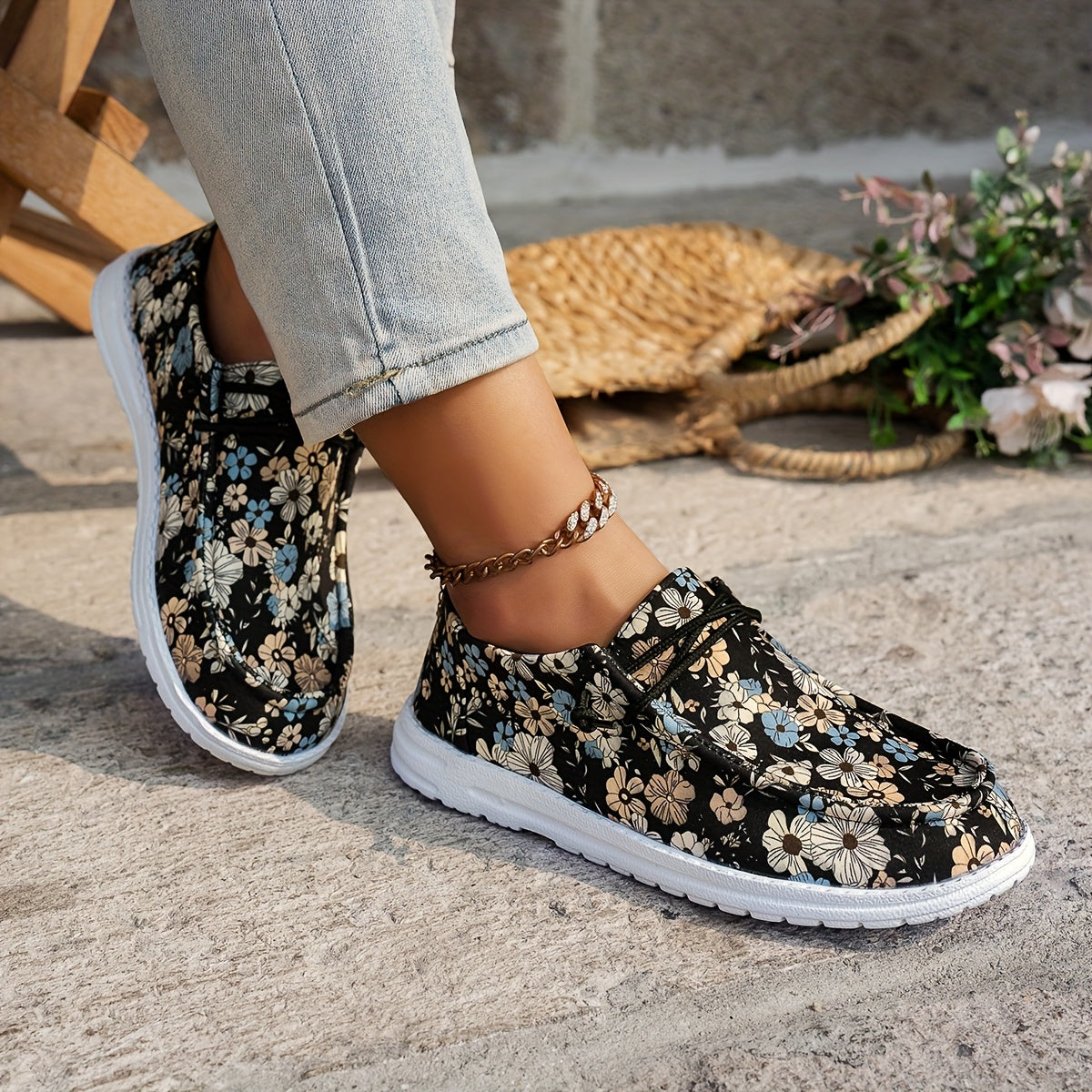 Women's Loafers Casual Flats All-Season Slip-On Comfortable White Blue Black Floral