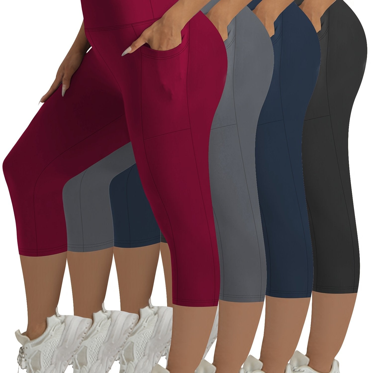 Plus Size High Elasticity Waist Lift Fitness Leggings 4-Pack for Running