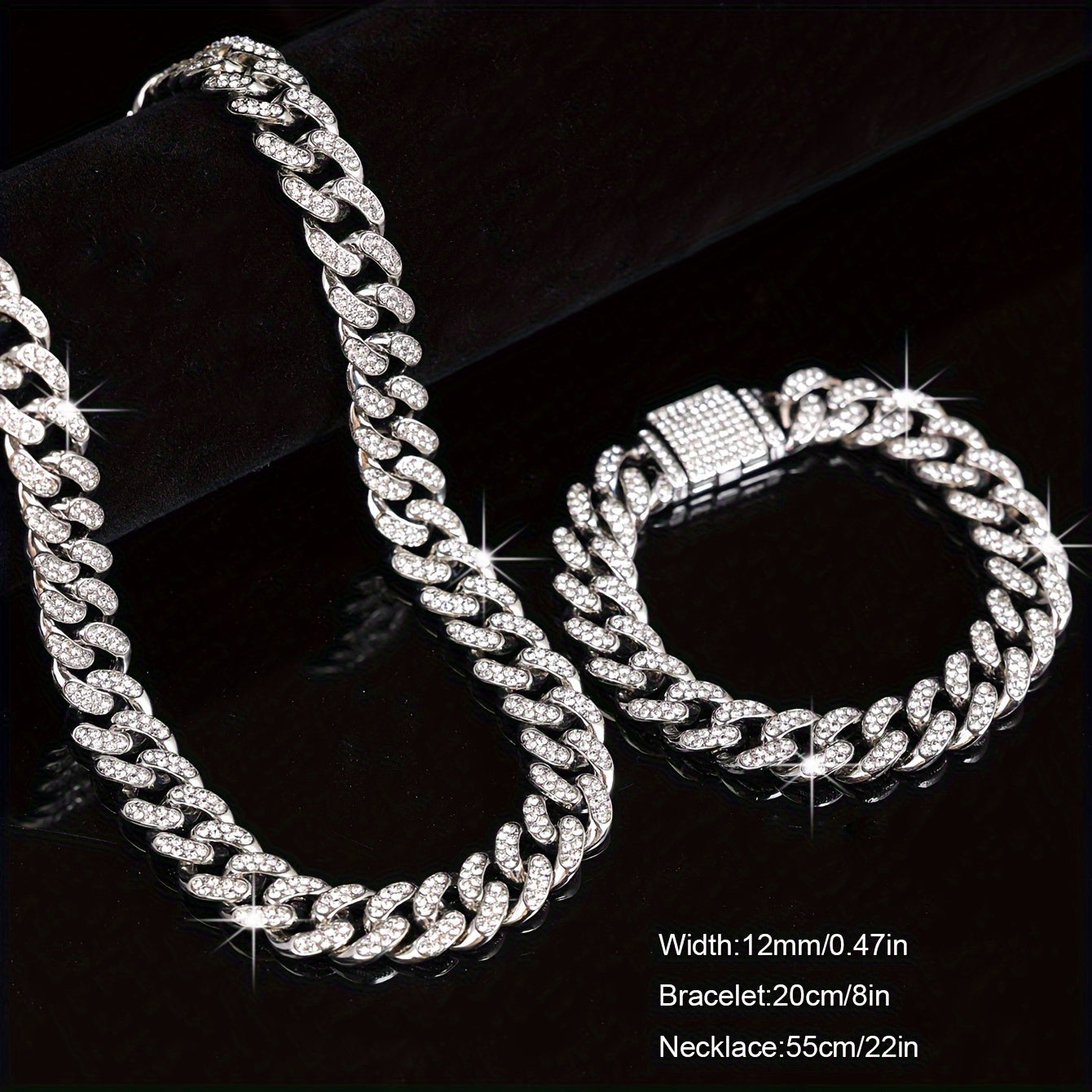 Set of 2 Hip Hop Style Necklace and Bracelet Jewelry for Men Women
