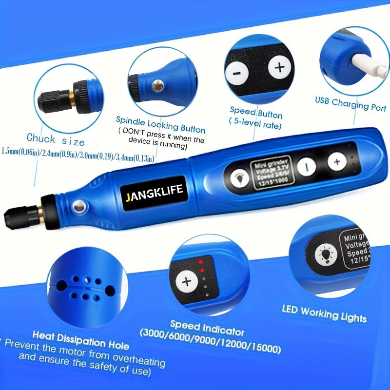 Мини-набор вращающегося инструмента с беспроводной шлифовальной машиной с 5 скоростями для проектов DIY