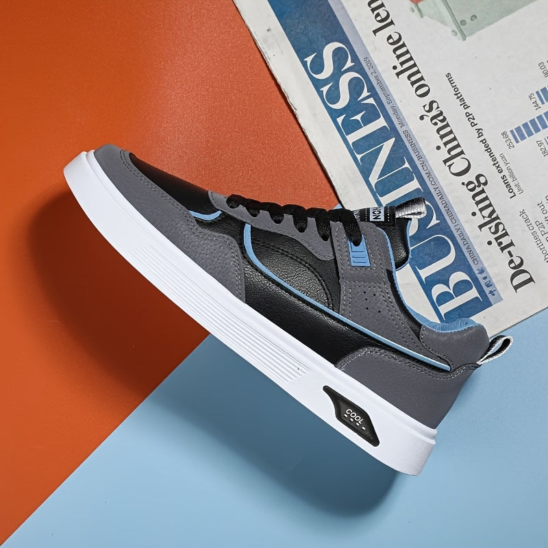 Erkaklar uchun moda krossovkalari 2025 bahor kolleksiyasi, Preppy minimalist uslubi, bir rangli, pastki qismi bog'ichli poyabzal, tasodifiy sport ko'cha kiyimlari, sun'iy yuqori qismi, mato ichki qismi, PVC taglik, dumaloq barmoq -