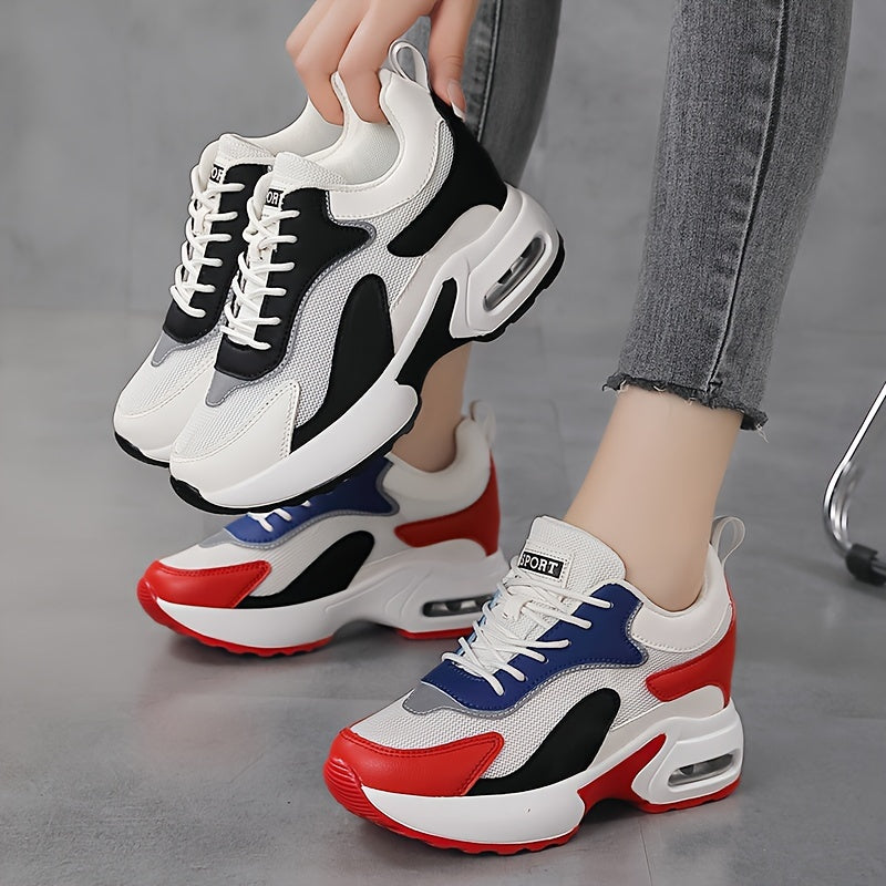 Zapatillas de mujer con bloques de color y aumento de altura, transpirables, de malla, casuales y deportivas