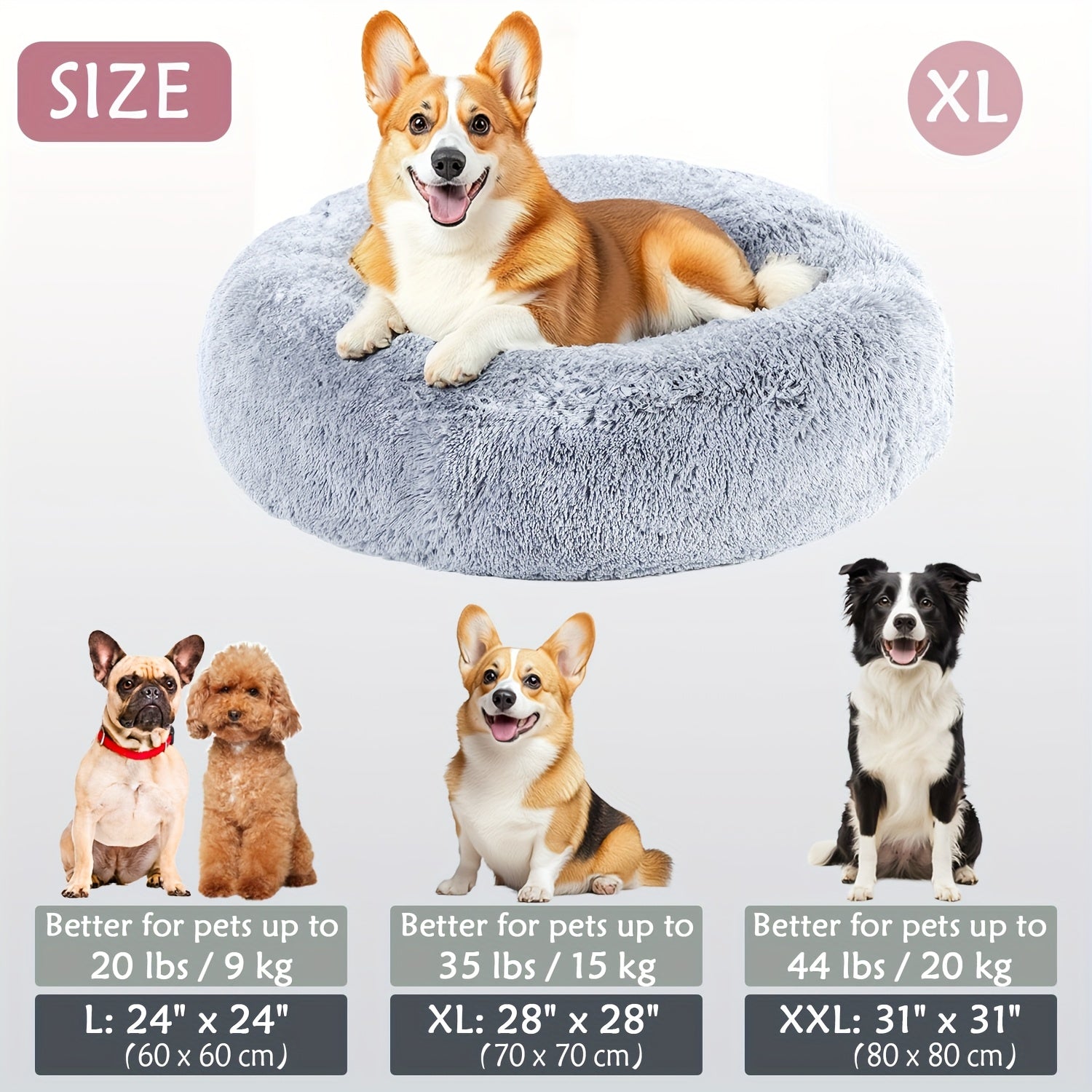Round Dog Bed for Winter Indoor Use Polyester Non-Skid Bottom Small to Large Dogs