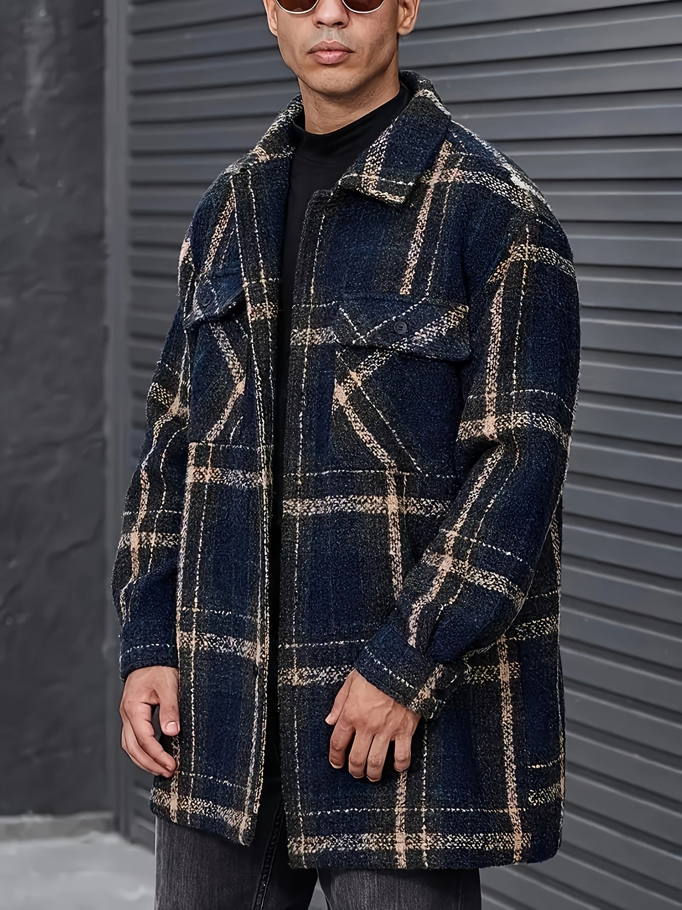 Plus Size Men's Plaid Jacquard Jacket Fall Winter Casual Work
