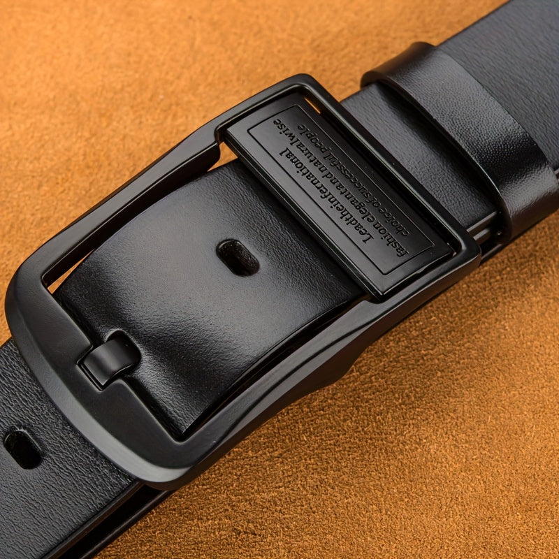 Men's Vintage Faux Leather Belt with Pin Buckle Black Large Size