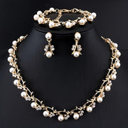 Women’s Gold-Plated Jewelry Set with Imitation Pearls Necklace and Earrings